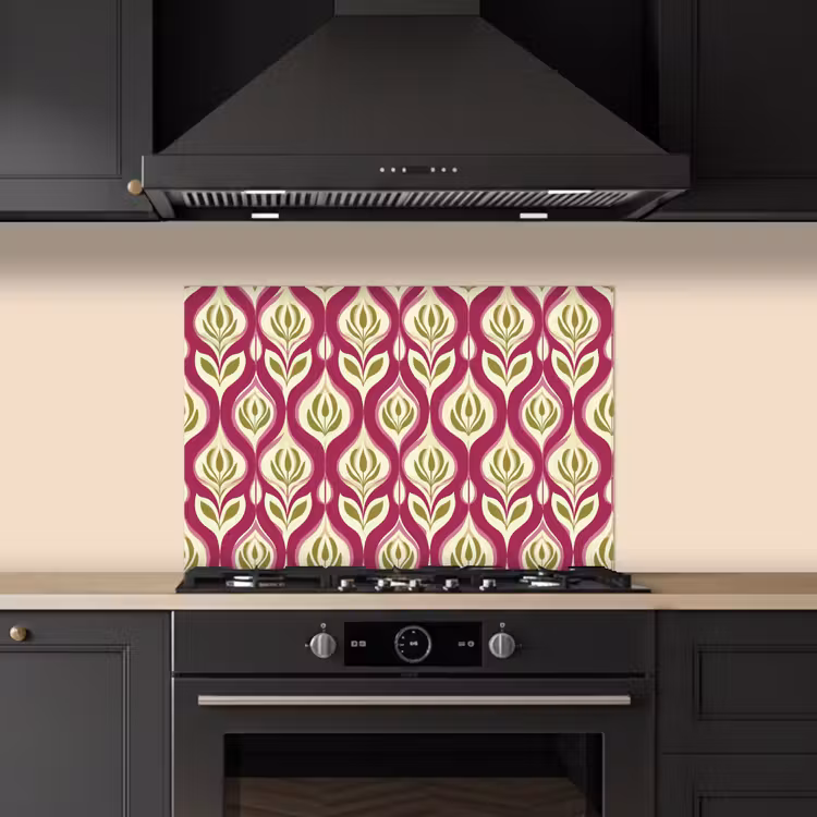 Spatscherm keuken - Retro - Floraal - Paars — 2