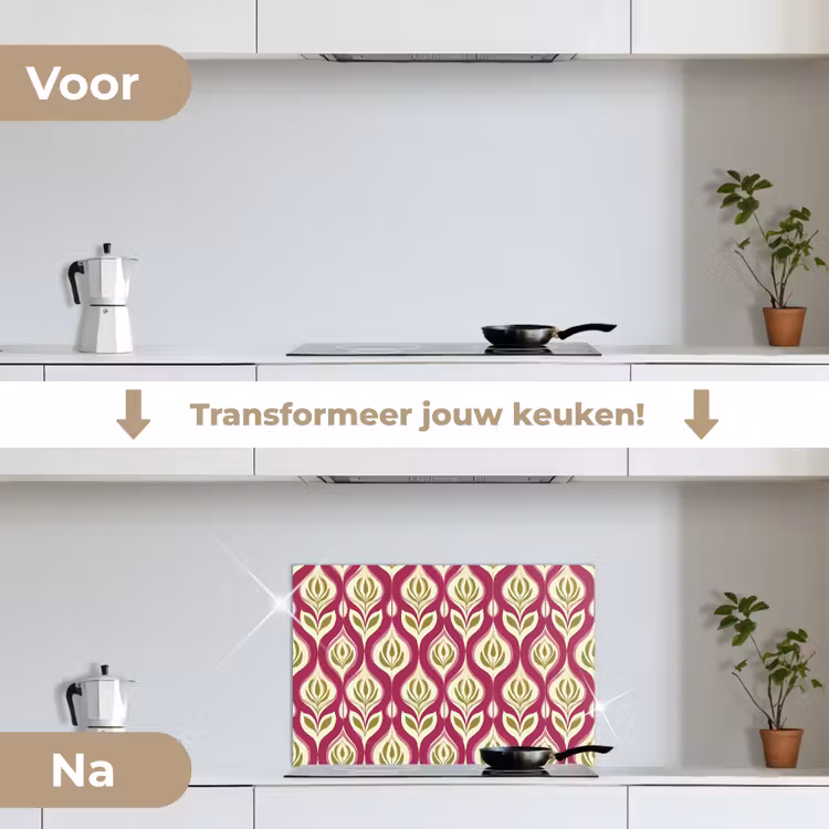Spatscherm keuken - Retro - Floraal - Paars — 3