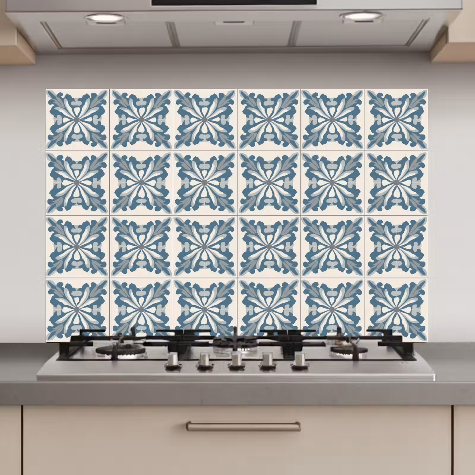 Spatscherm keuken - Dessin - Tegel - Blauw — 1