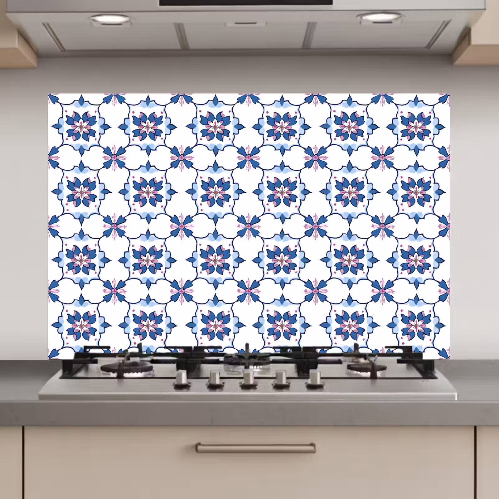 Spatscherm keuken - Modern - Patroon - Blauw - Roze — 1