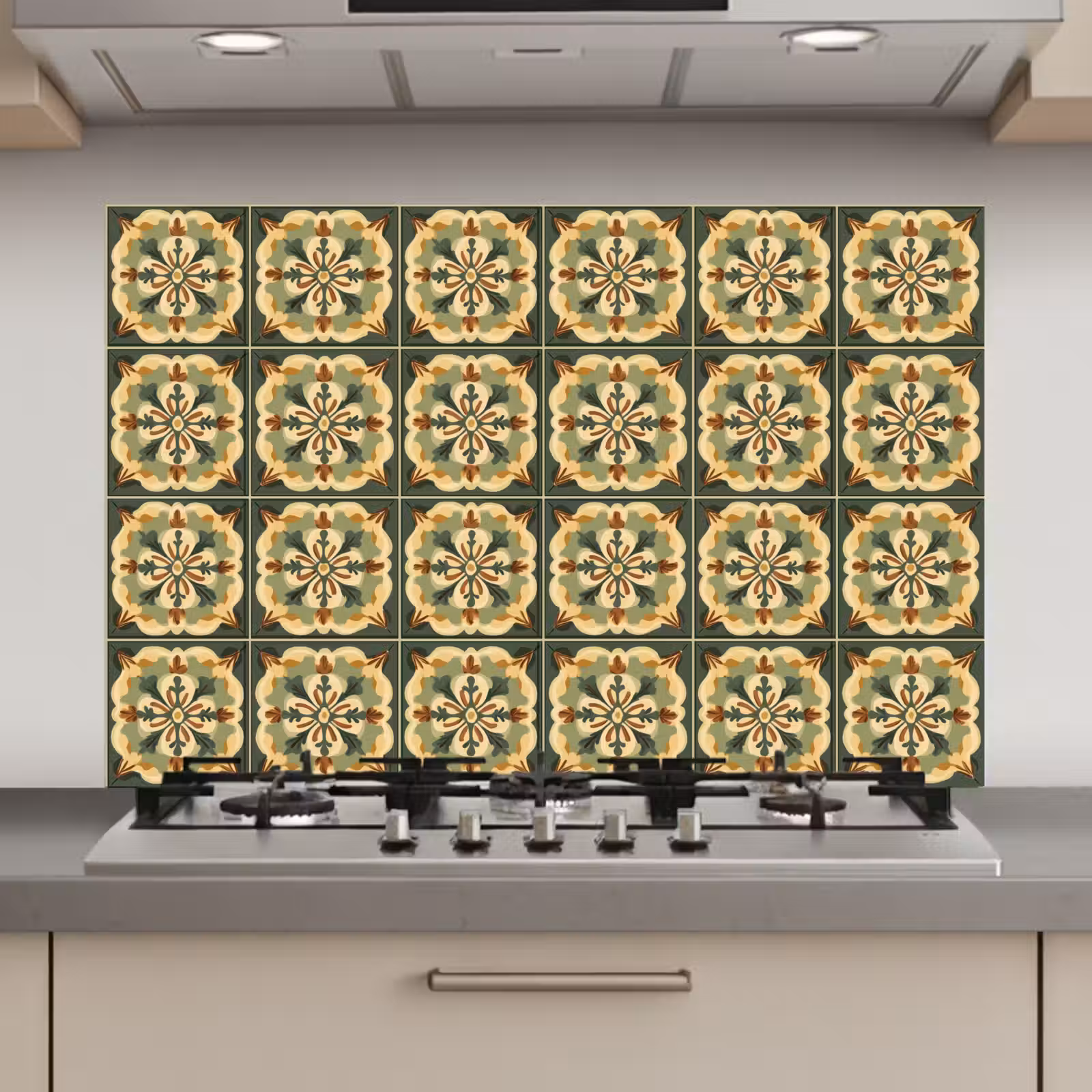 Spatscherm keuken - Ornament - Patroon - Groen — 1