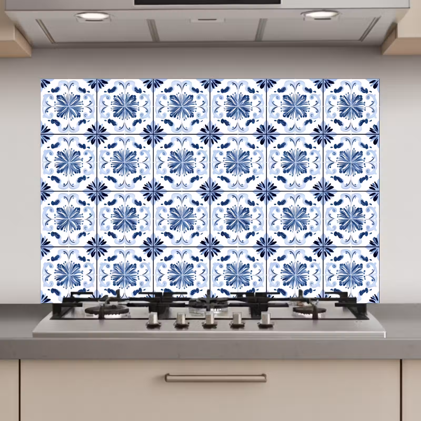 Spatscherm keuken - Patroon - Tegel - Blauw — 1