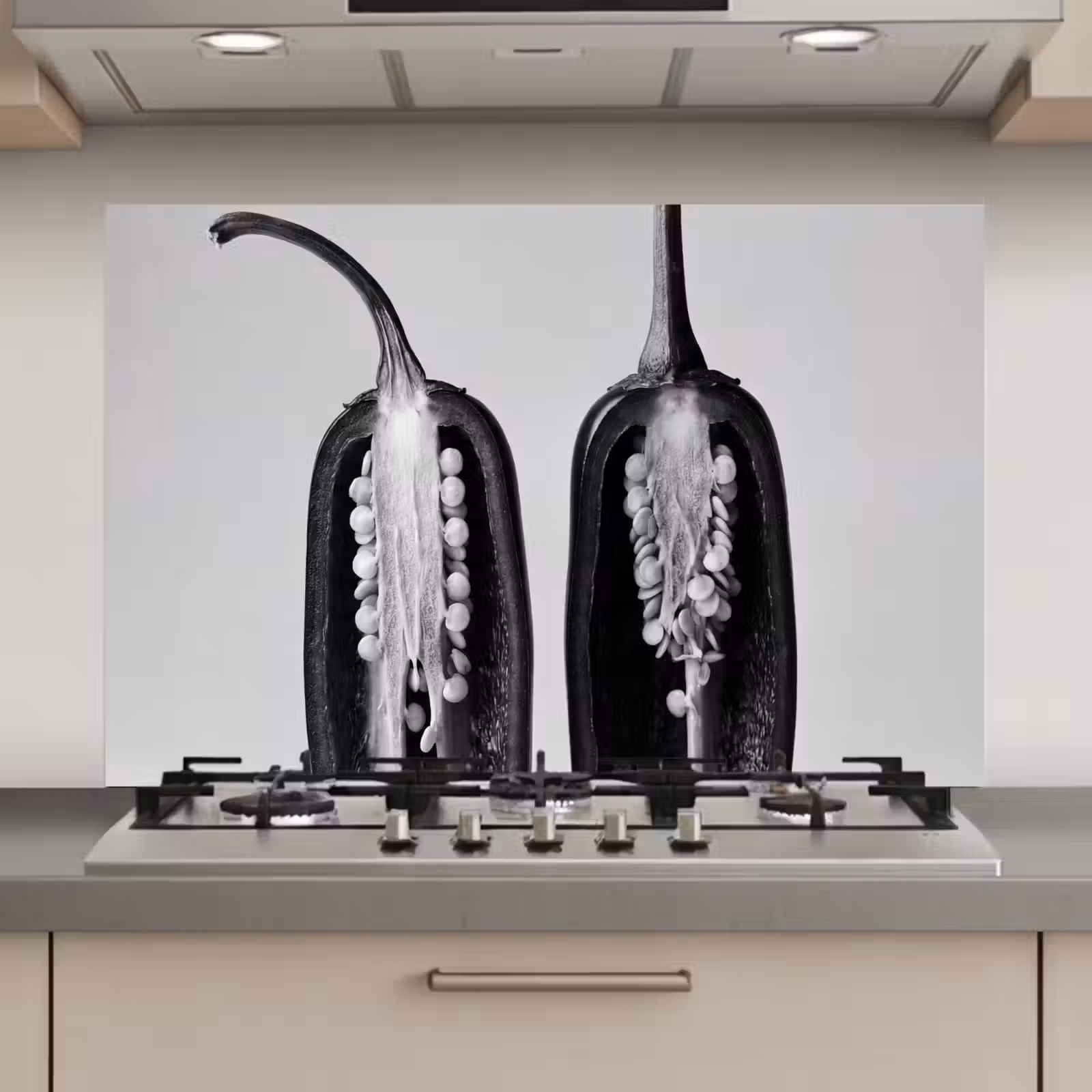 Spatscherm keuken - Pepers - Zwart - Wit - Zaadlijsten — 1