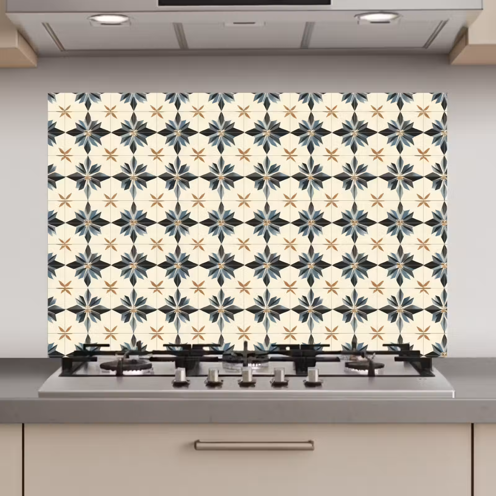 Spatscherm keuken - Sierlijk - Ornament - Blauw — 1