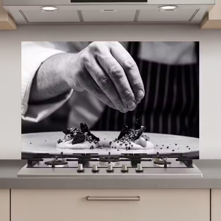 Spatscherm keuken - Chef - Garnering - Gerecht — 1