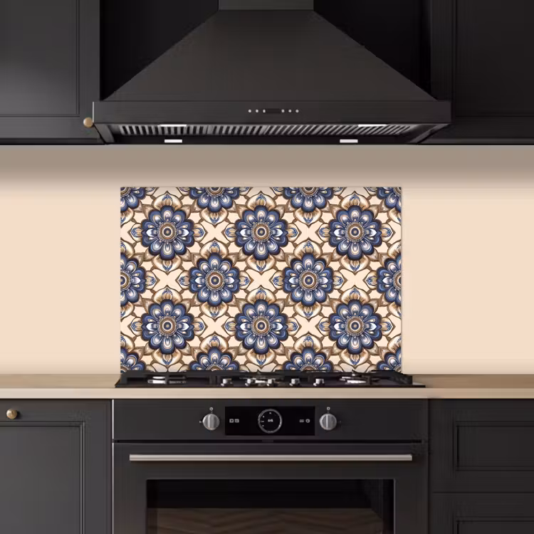 Spatscherm keuken - Floraal - Ornament - Blauw — 2