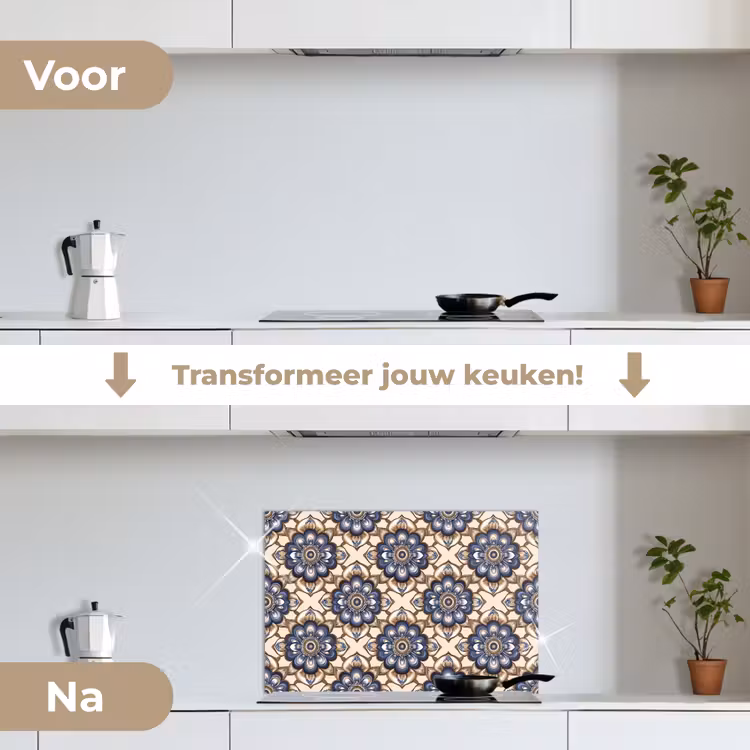 Spatscherm keuken - Floraal - Ornament - Blauw — 3