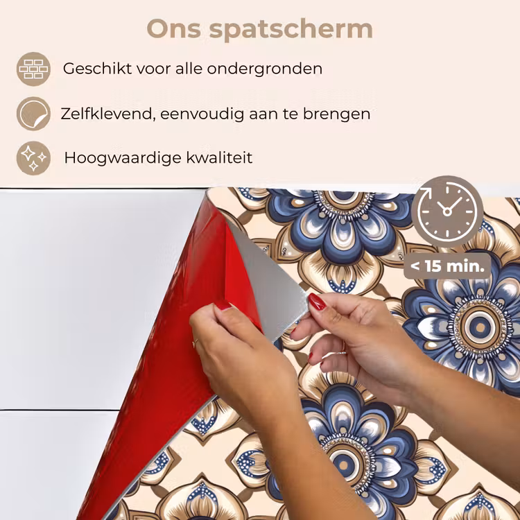 Spatscherm keuken - Floraal - Ornament - Blauw — 4