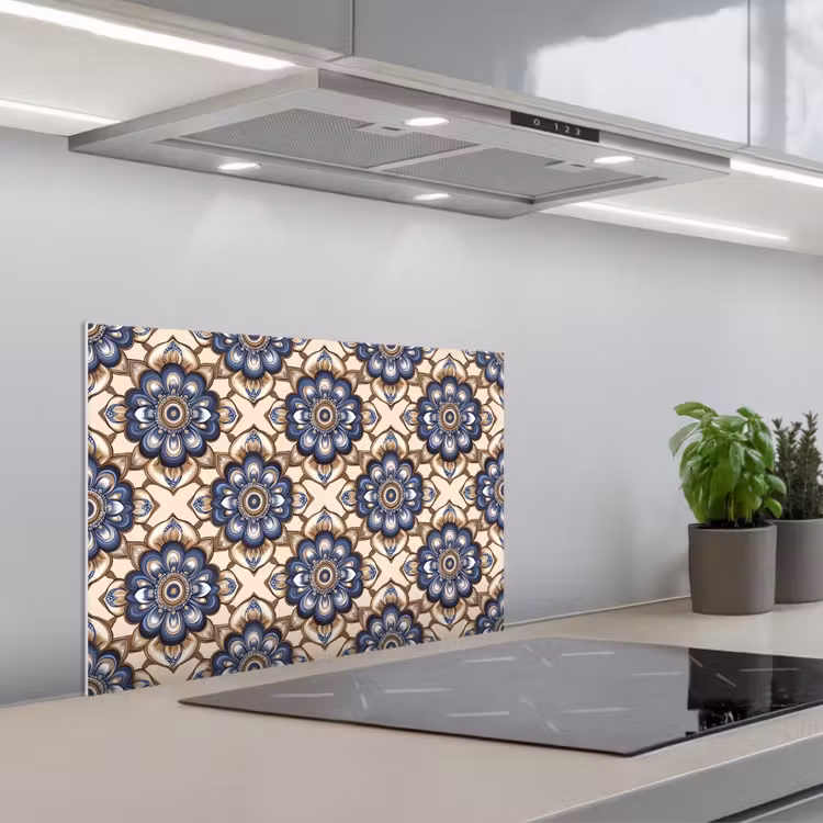 Spatscherm keuken - Floraal - Ornament - Blauw — 5