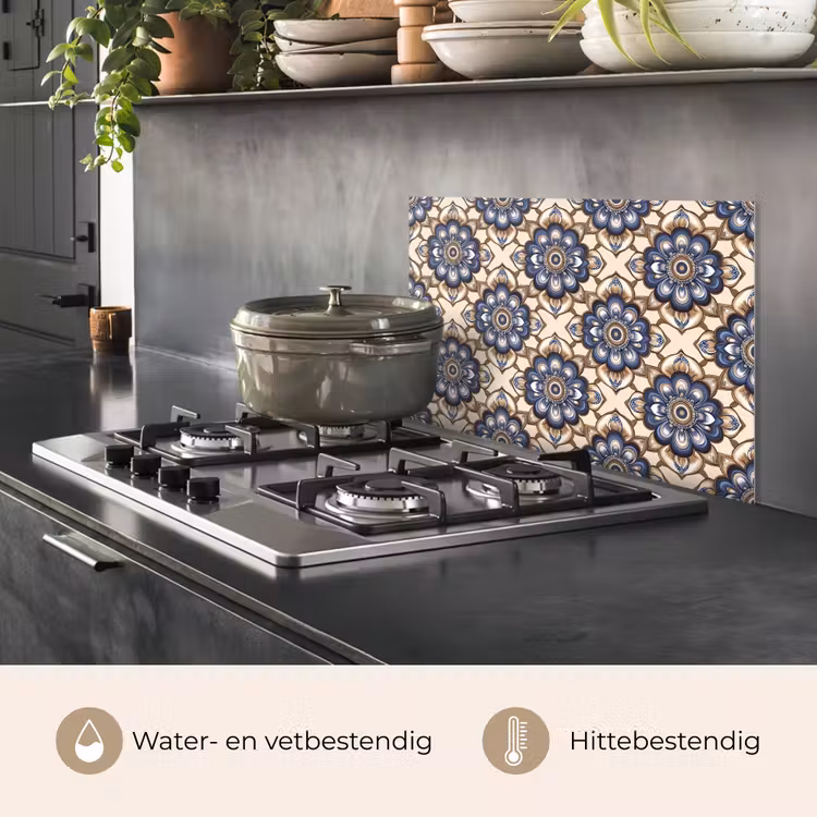 Spatscherm keuken - Floraal - Ornament - Blauw — 7