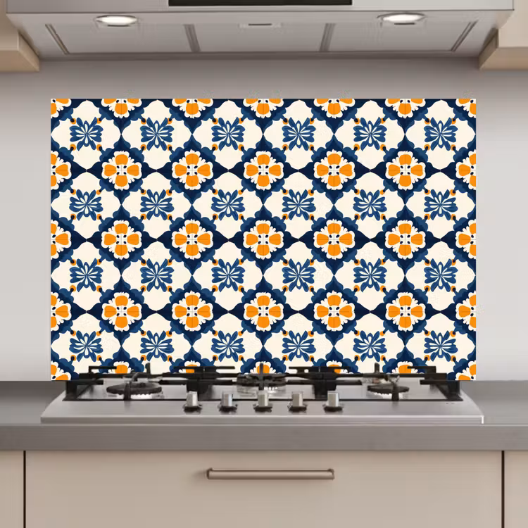 Spatscherm keuken - Klassiek - Geometrisch - Blauw — 1
