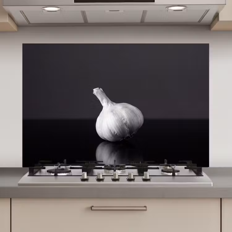 Spatscherm keuken - Knoflook - Zwart - Wit — 1