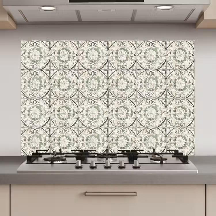 Spatscherm keuken - Krulornament - Tegel - Groen — 1