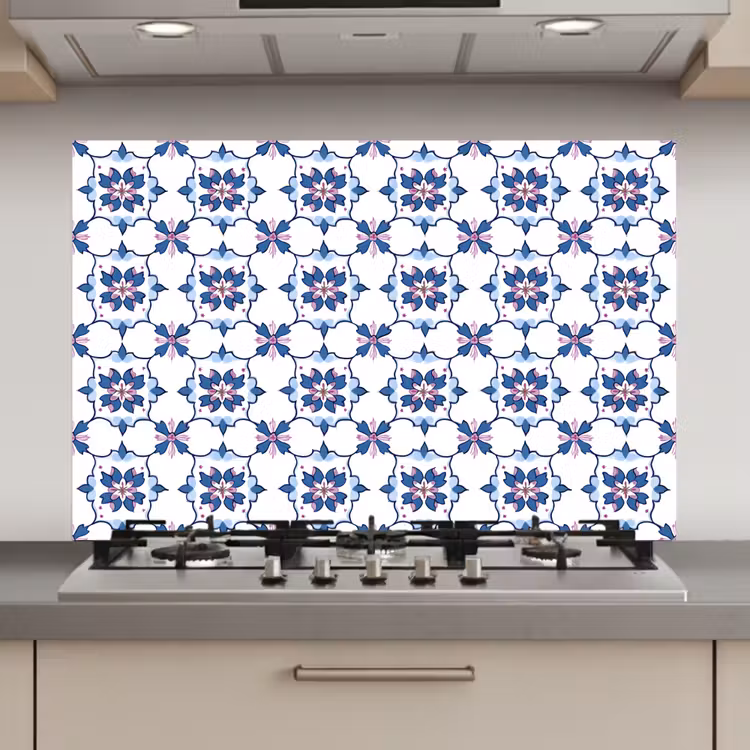 Spatscherm keuken - Modern - Patroon - Blauw - Roze — 1