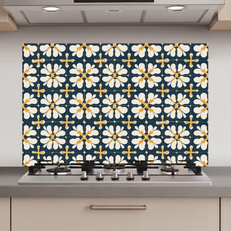 Spatscherm keuken - Motief - Tegel - Okergeel — 1