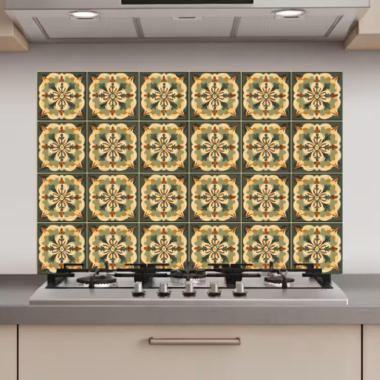Spatscherm keuken - Ornament - Patroon - Groen — 1