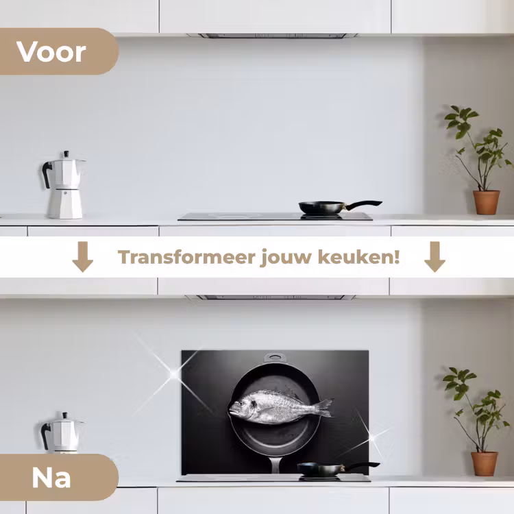 Spatscherm keuken - Pan - Vis - Zwart - Wit — 3