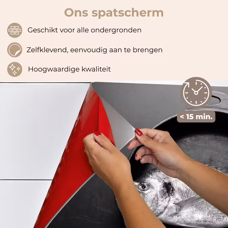 Spatscherm keuken - Pan - Vis - Zwart - Wit — 4