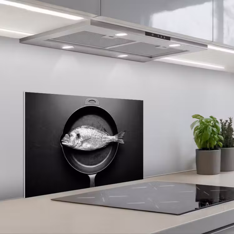 Spatscherm keuken - Pan - Vis - Zwart - Wit — 5