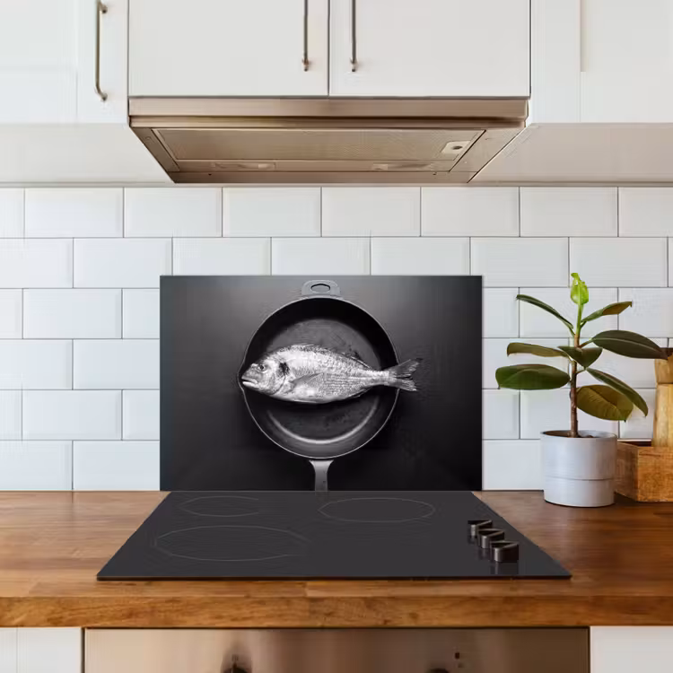 Spatscherm keuken - Pan - Vis - Zwart - Wit — 6