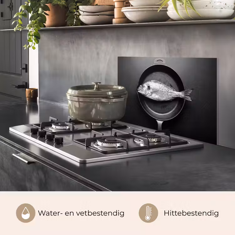 Spatscherm keuken - Pan - Vis - Zwart - Wit — 7