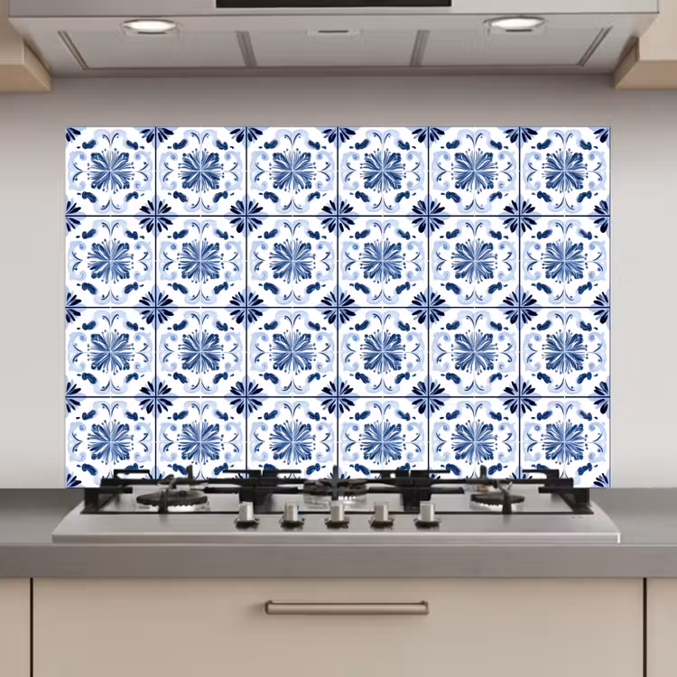 Spatscherm keuken - Patroon - Tegel - Blauw — 1