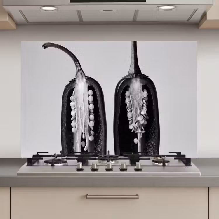 Spatscherm keuken - Pepers - Zwart - Wit - Zaadlijsten — 1