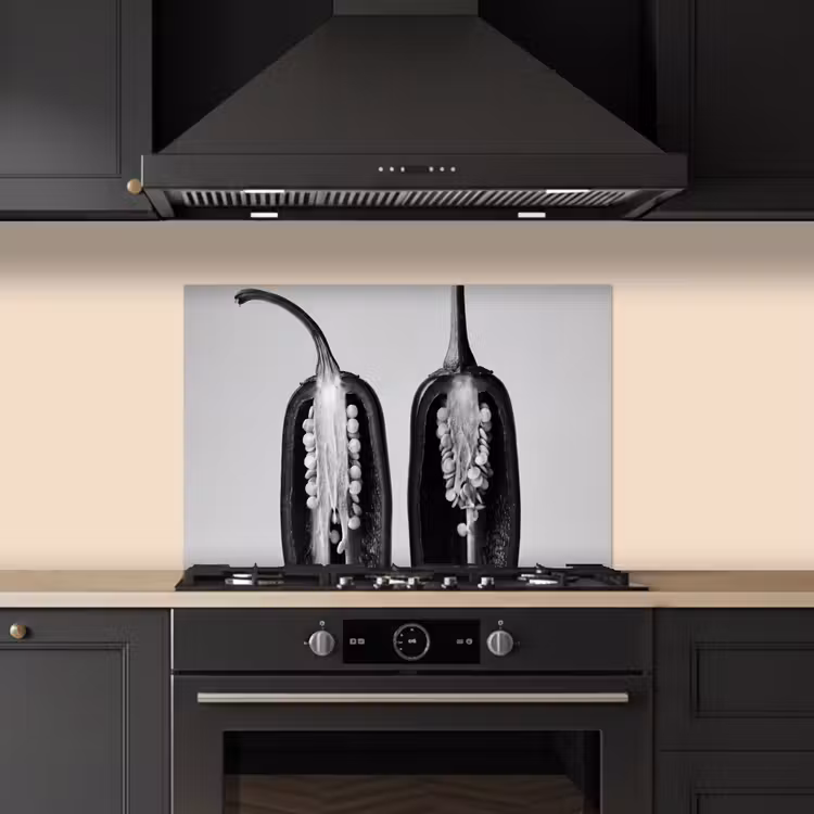 Spatscherm keuken - Pepers - Zwart - Wit - Zaadlijsten — 2