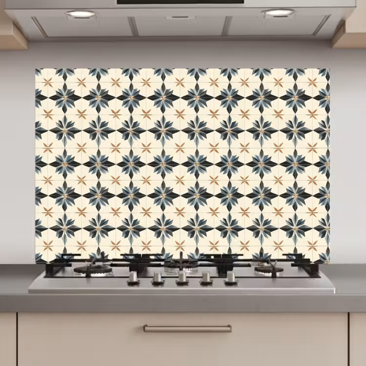 Spatscherm keuken - Sierlijk - Ornament - Blauw — 1