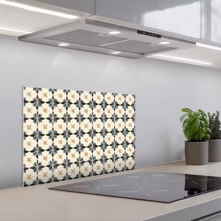 Spatscherm keuken - Sierlijk - Ornament - Blauw — 5