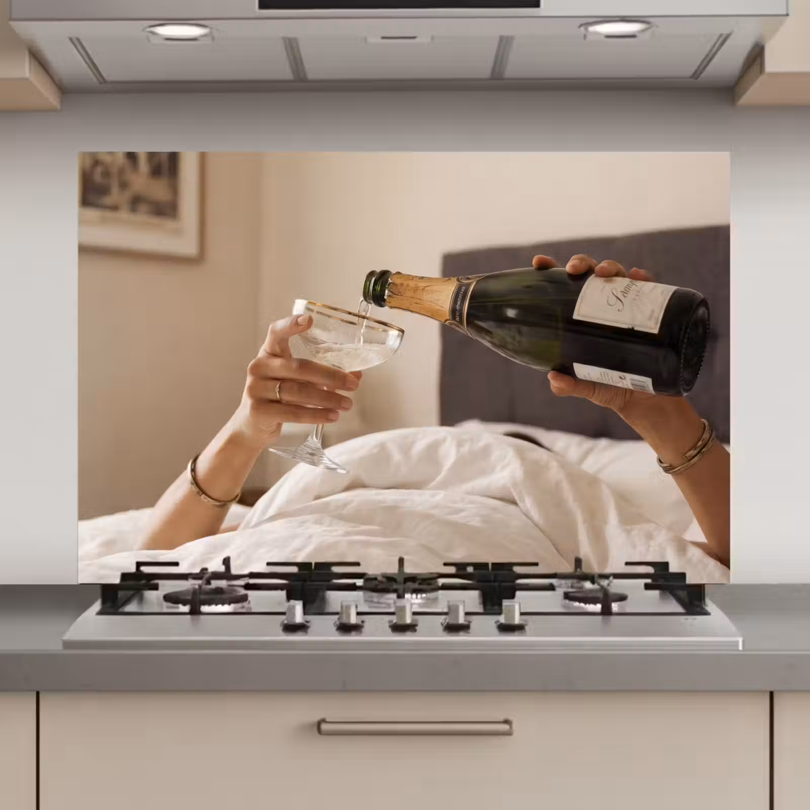 Spatscherm keuken - Champagne - Bed - Bubbels — 1