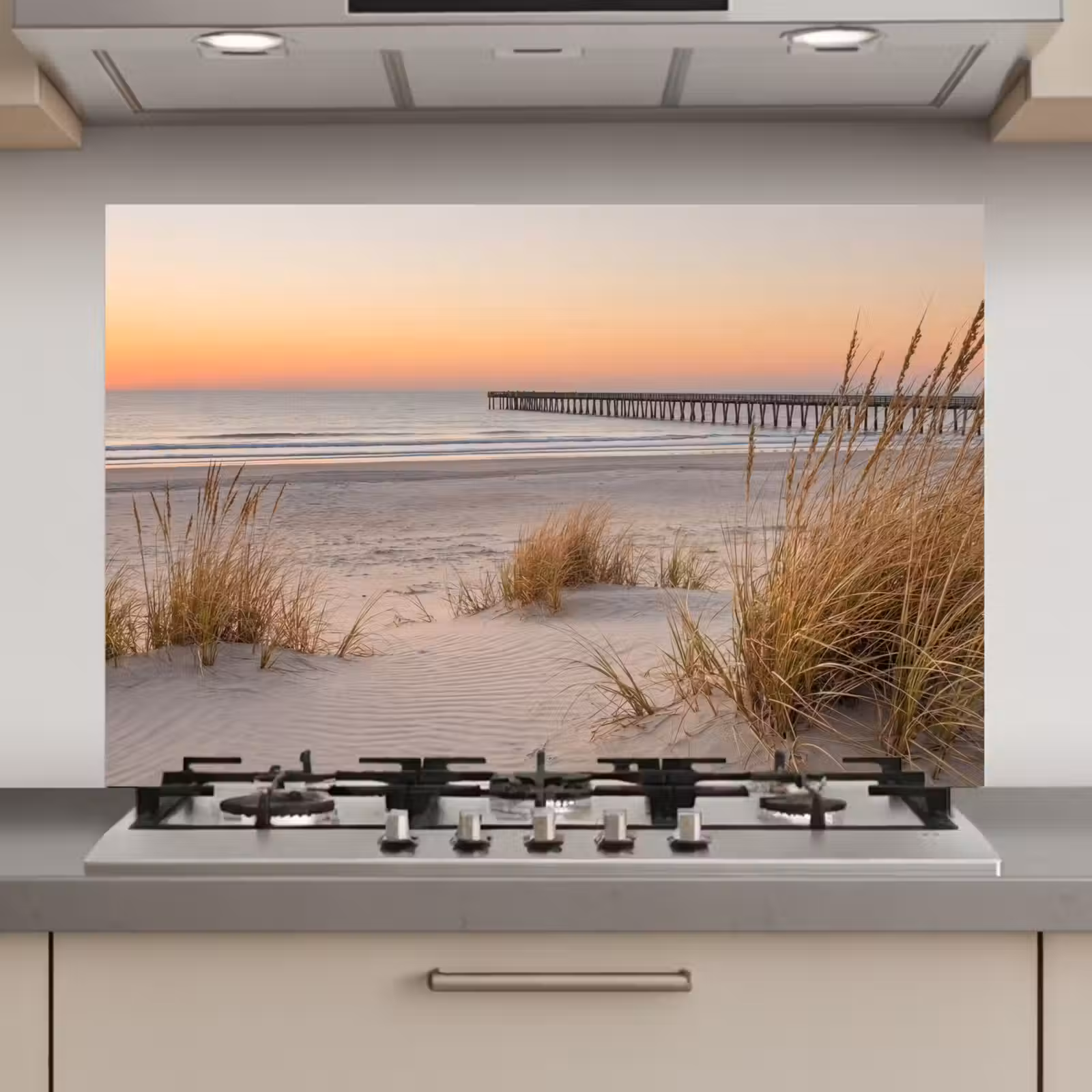 Spatscherm keuken - Pier - Zonsondergang - Strand — 1