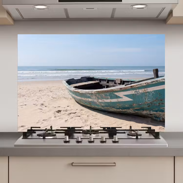 Spatscherm keuken - Boot - Zandstrand - Zee — 1
