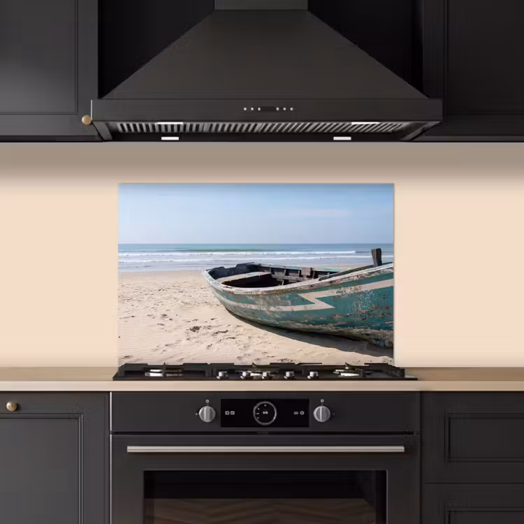 Spatscherm keuken - Boot - Zandstrand - Zee — 2