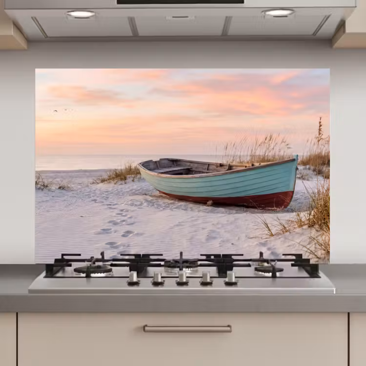 Spatscherm keuken - Rustiek - Roeiboot - Zandstrand — 1