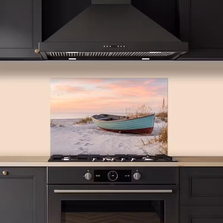 Spatscherm keuken - Rustiek - Roeiboot - Zandstrand — 2