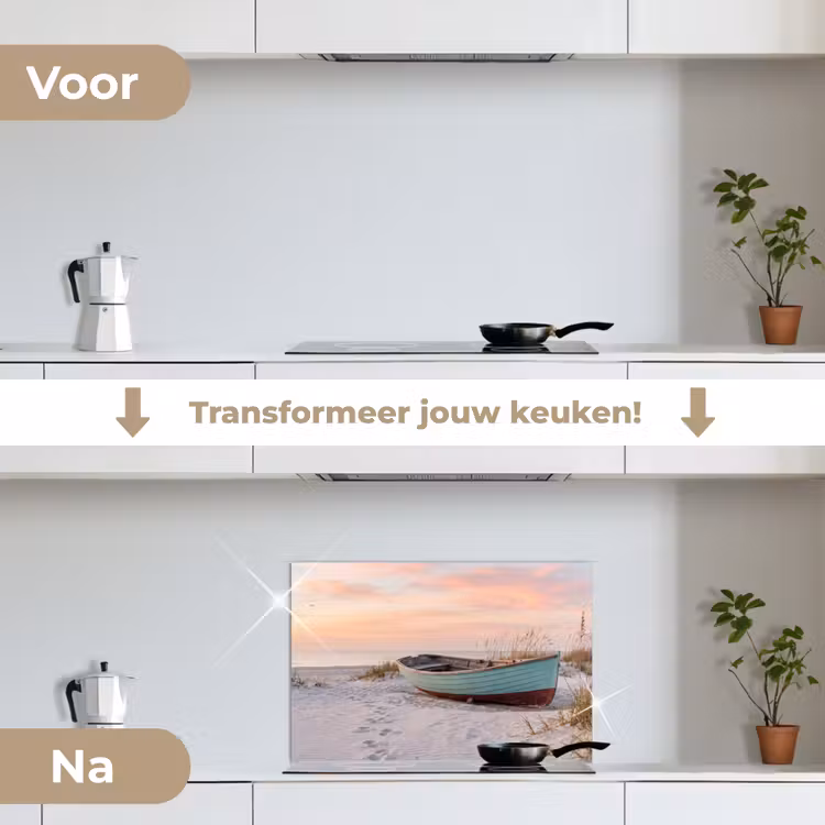 Spatscherm keuken - Rustiek - Roeiboot - Zandstrand — 3