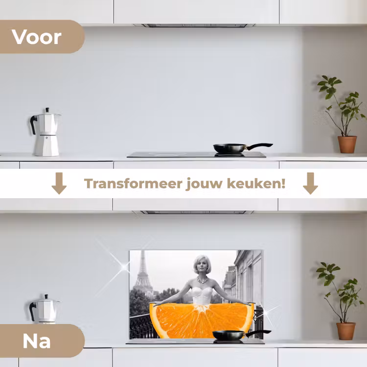 Spatscherm keuken - Sinaasappel - Eiffeltoren - Vrouw — 3