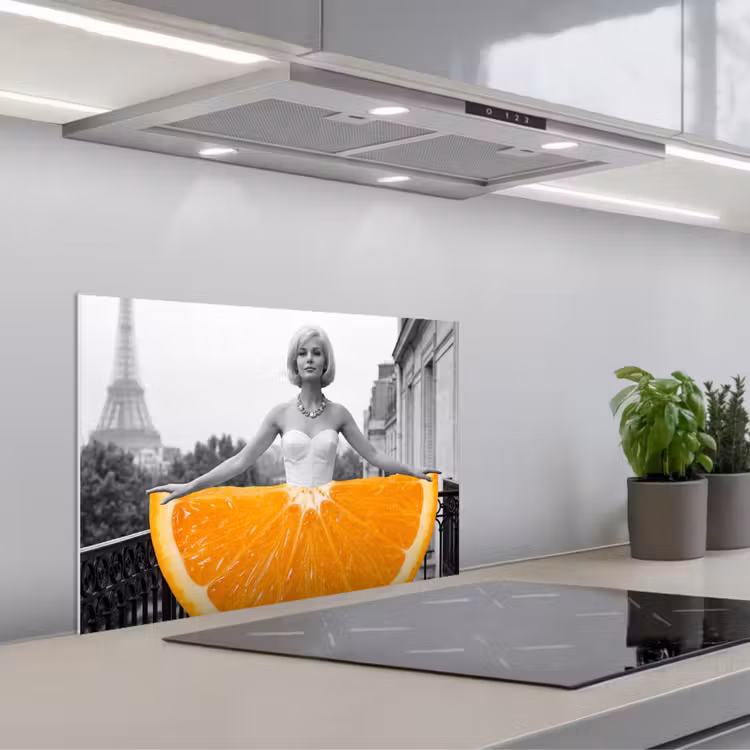 Spatscherm keuken - Sinaasappel - Eiffeltoren - Vrouw — 5