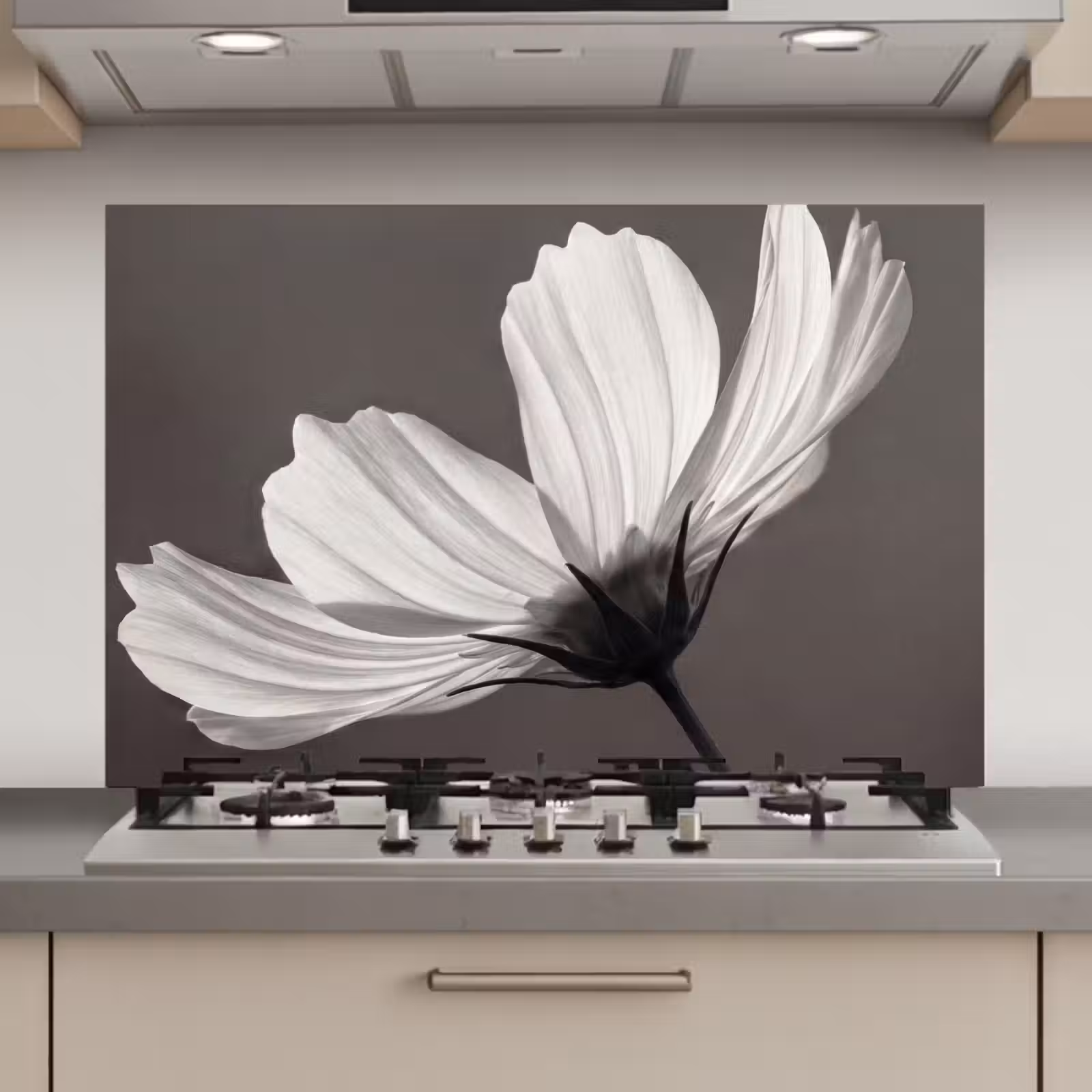 Spatscherm keuken - Bloem - Minimalistisch - Zwart - Wit — 1