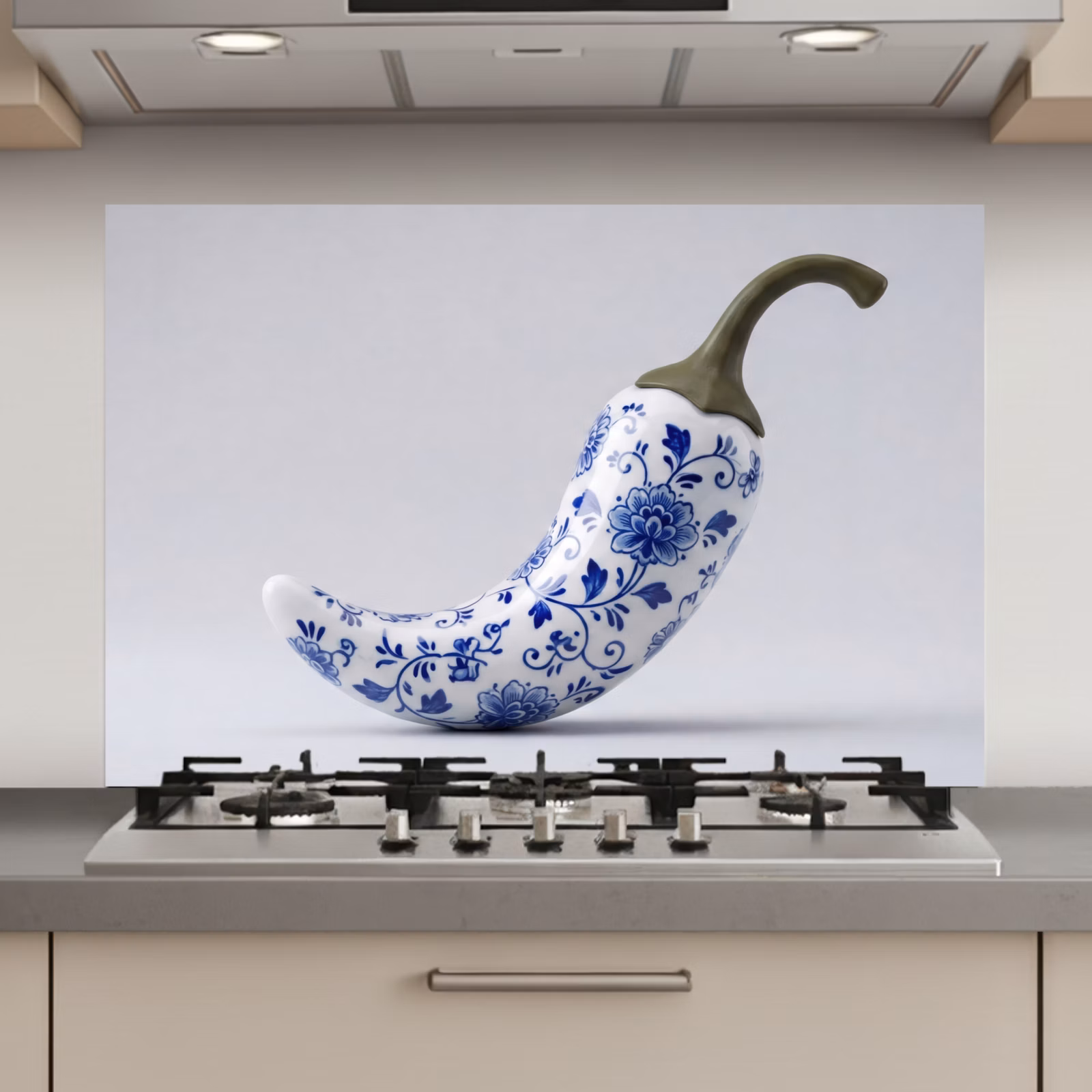 Spatscherm keuken - Chilipeper - Keramiek - Blauw — 1