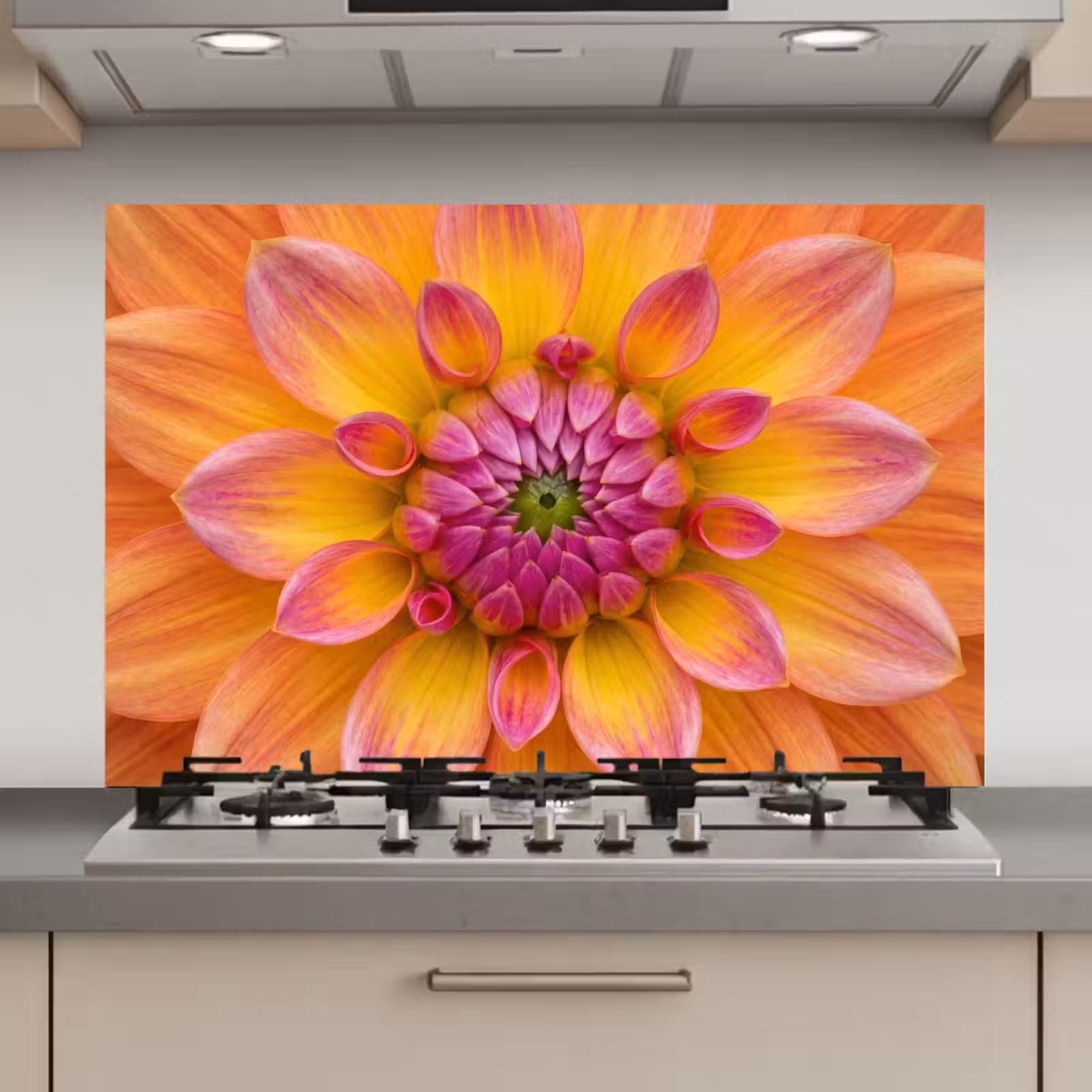 Spatscherm keuken - Dahlia - Bloem - Oranje — 1