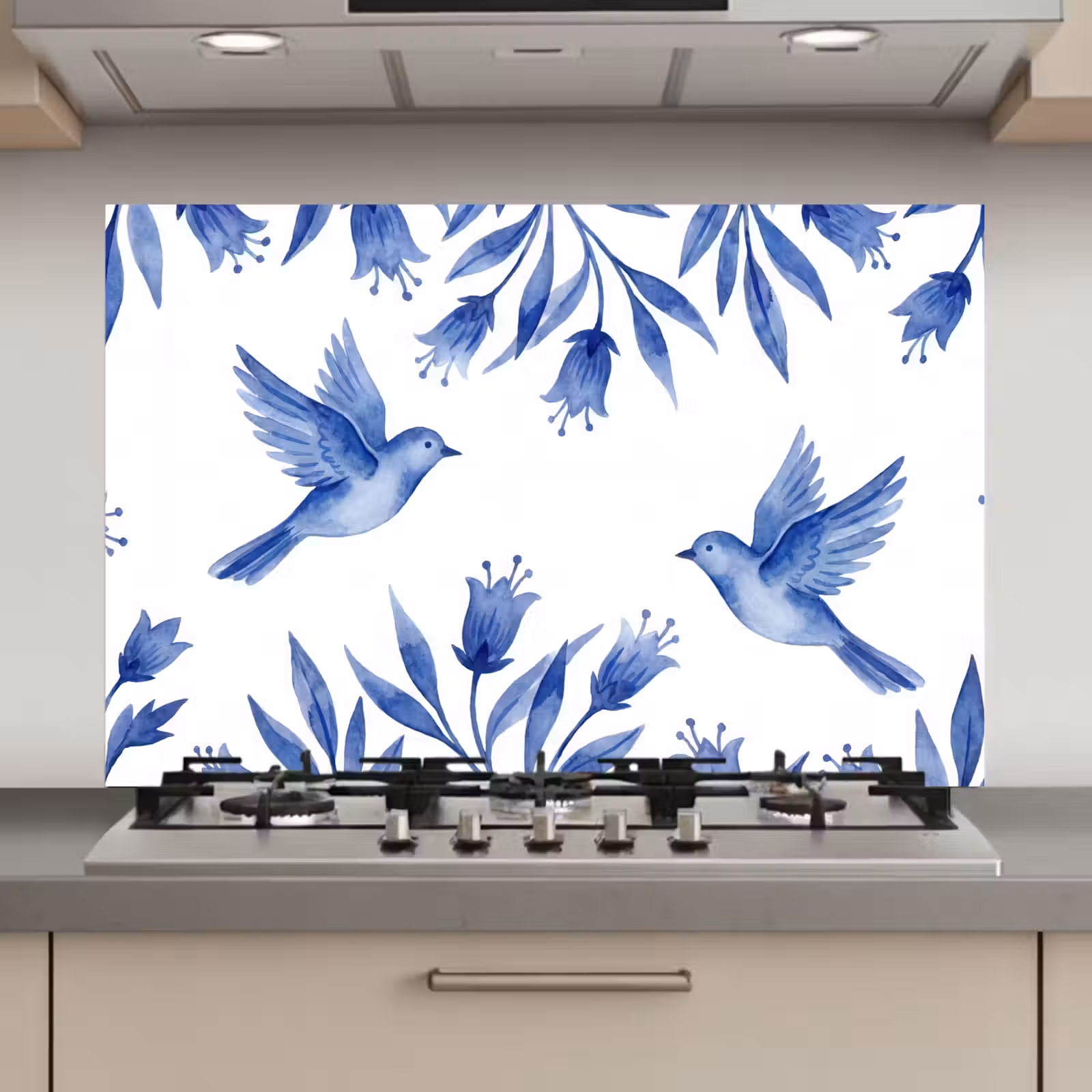 Spatscherm keuken - Modern - Vogels - Delfts - Blauw — 1