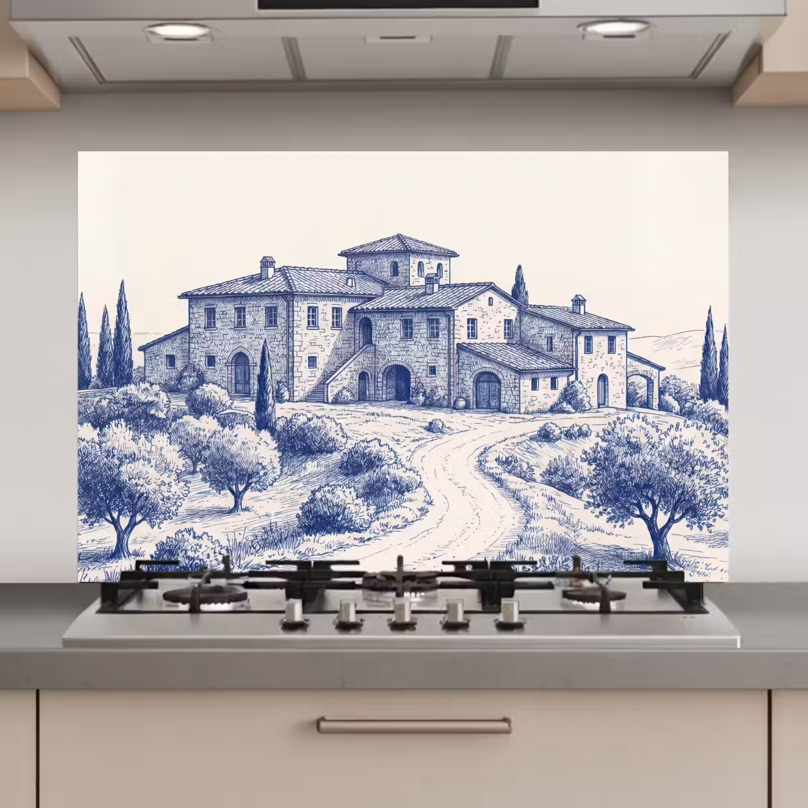 Spatscherm keuken - Rustiek - Landgoed - Blauw — 1