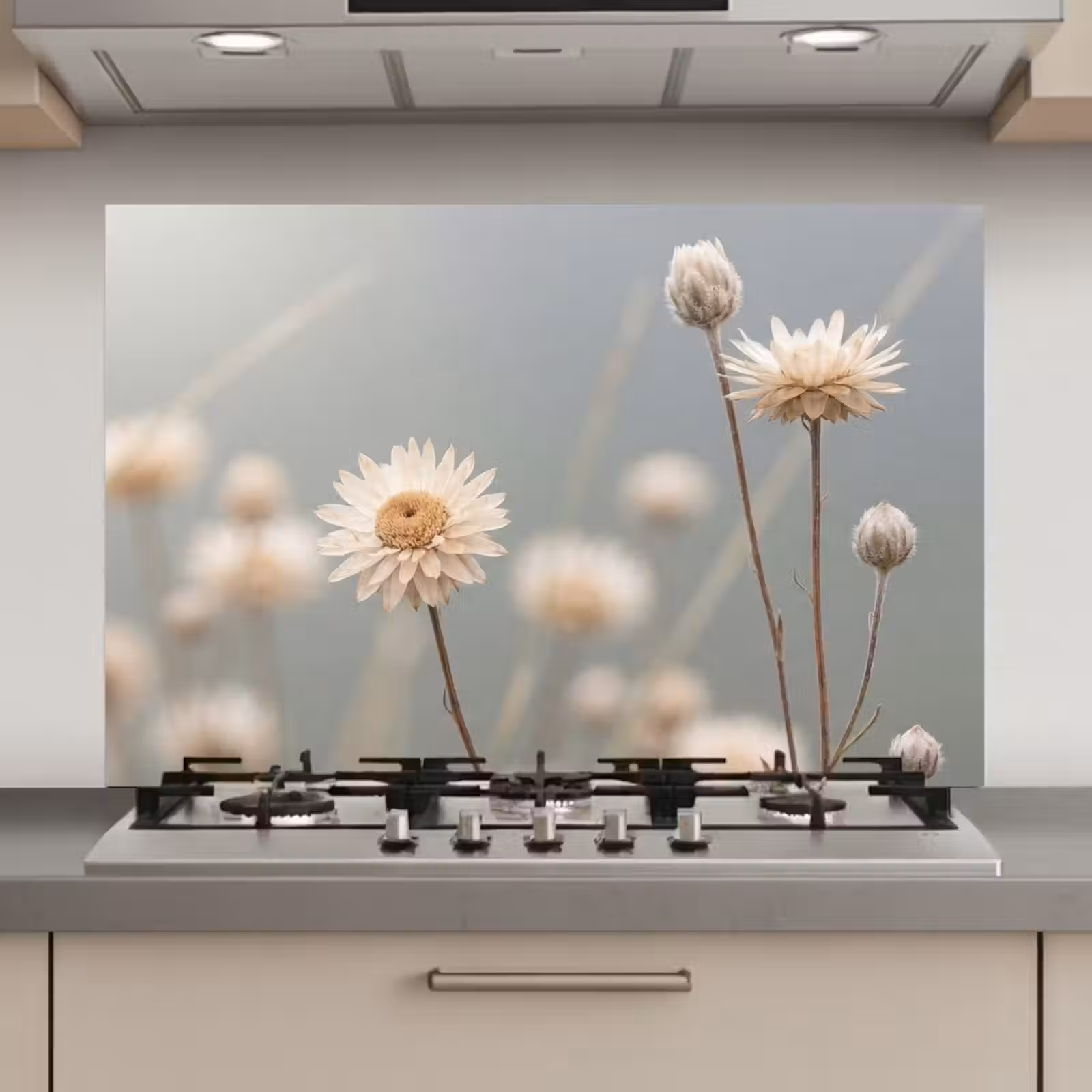 Spatscherm keuken - Strobloemen - Wit - Daglicht — 1