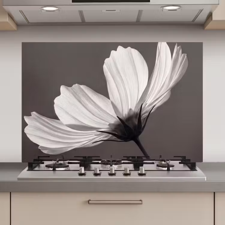 Spatscherm keuken - Bloem - Minimalistisch - Zwart - Wit — 1