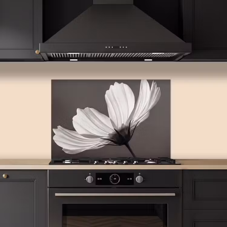Spatscherm keuken - Bloem - Minimalistisch - Zwart - Wit — 2