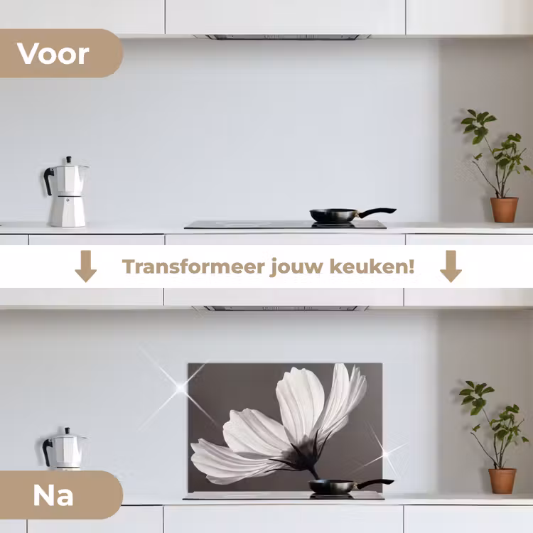 Spatscherm keuken - Bloem - Minimalistisch - Zwart - Wit — 3