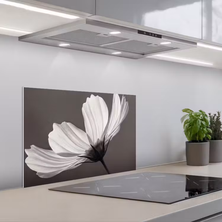 Spatscherm keuken - Bloem - Minimalistisch - Zwart - Wit — 5