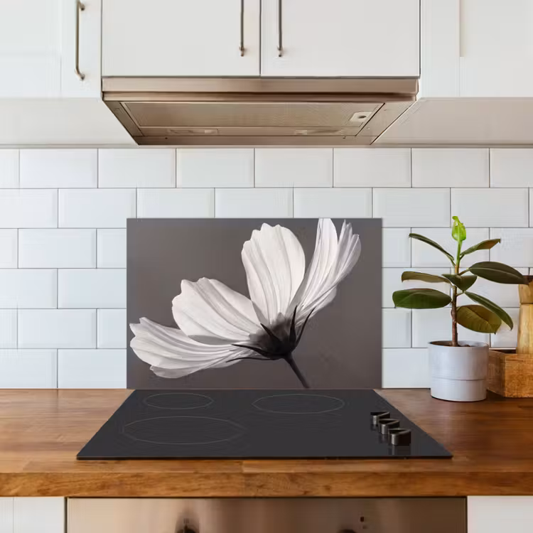 Spatscherm keuken - Bloem - Minimalistisch - Zwart - Wit — 6